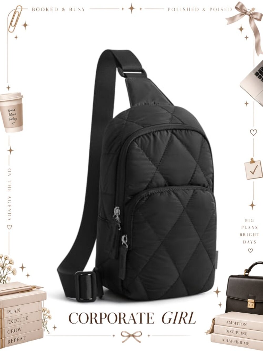 Quilted Puffer Sling Bag Lightweight Crossbody Purse Travel